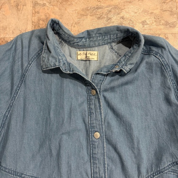 We The Free People Dress Women L Hannah Mini Denim Shirtdress Button Up Pockets - Picture 5 of 9